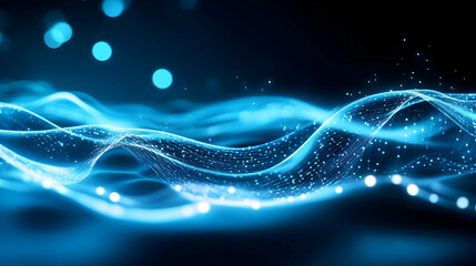 Poster - Dynamic digital waves of blue light create an abstract background, showcasing technology and innovation.