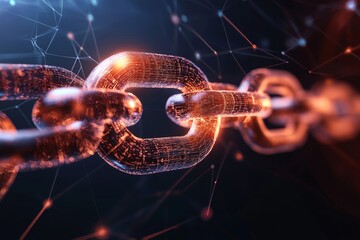Poster - A minimalist depiction of a chain link, with bold, simple shapes and a glowing connection point to represent strong associations