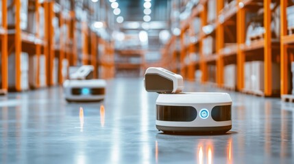 Poster - Automated Robot System in Modern Futuristic Warehouse for Efficient Product Storage and Distribution