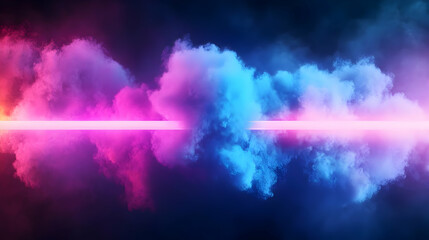 Poster - Vibrant colored smoke clouds with luminous beams of light, creating a dynamic and futuristic atmosphere.