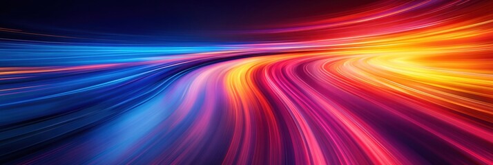 Poster - Dynamic colorful light trails flowing in curved motion creating abstract background design