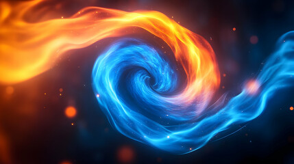 Poster - Vibrant swirl of blue and orange colors, creating a dynamic abstract design with flowing motion and energy.