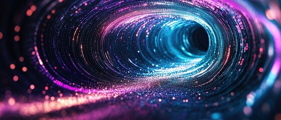 Poster - Abstract tunnel of light with glowing particles in a dark space creating a futuristic feel