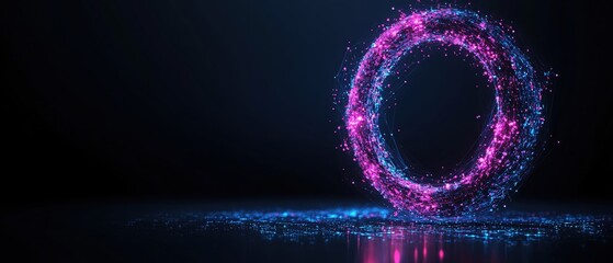 Poster - Glowing circle of light particles on a dark reflective surface with a futuristic feel