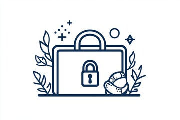 Poster - A simple line art representation of a briefcase with a lock symbol on it, indicating confidential information with clean, bold strokes