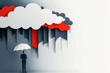 Aufkleber - A simple outline of a storm cloud above a figure holding an umbrella, symbolizing concern but also resilience, with clean shapes and muted tones