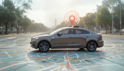 Poster - GPS tracking pulsing signal. A vehicle transmitting gps signal. Searching car location, 3d render