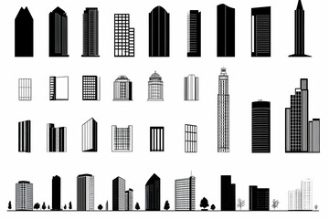 Wall Mural - Collection of Black and White Building Illustrations