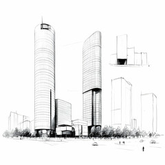 Wall Mural - Urban Skyline Sketch Illustration