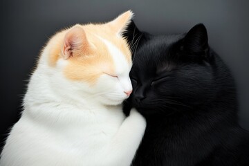 Aufkleber - Two pets snuggled together, one with light fur and the other with dark, creating a visual balance of complementary tones