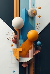 Poster - Abstract Composition with Geometric Shapes and Spheres