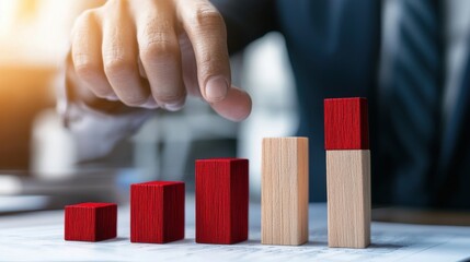 Poster - Businessperson Analyzing Financial Data on Wooden Blocks Graph