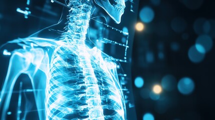 Poster - digital glowing skeletal spine structure with futuristic technology and science
