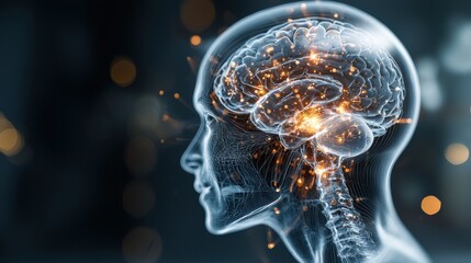 Poster - Glowing Digital Brain Representing Futuristic Neuroscience and Technological Intelligence