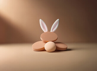 Leinwandbilder - A cute bunny-shaped arrangement of pastel-toned, round objects sits on a neutral background, illuminated by soft light.  The bunny ears are a lighter shade.  A minimalist and spring-themed image.