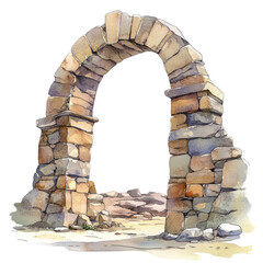 Poster - A watercolor painting depicts the ruins of an ancient stone archway, suggesting a sense of age and history.