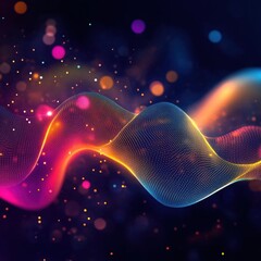 Poster - Abstract digital wave with glowing particles and bokeh lights on a dark background