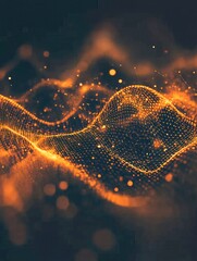 Poster - Abstract digital network with glowing orange particles on dark background visualization