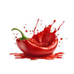 Poster - A red bell pepper bursts open in a dynamic splash of its own juice creating a vibrant visual.