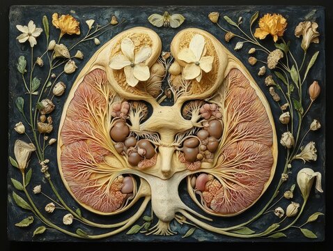 Closeup of lungs made from Human heart decorated with colorful flowers Concept of healthy heart symbolizing the beauty and fragility of life