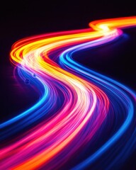 Poster - Abstract light trail with vibrant colors on dark background creating a dynamic flowing effect