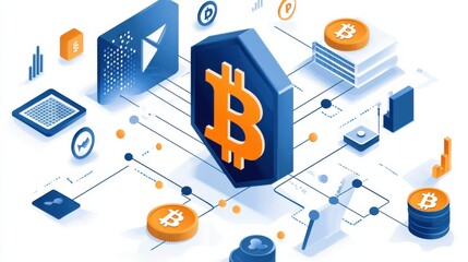 Poster - Cryptocurrency and Blockchain Technology Concept with Digital Symbols and Icons