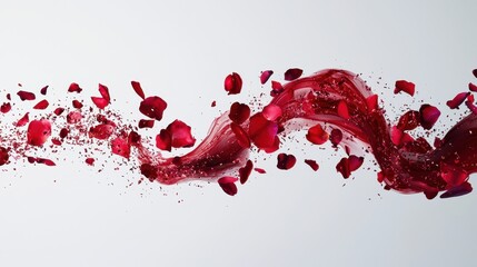 Poster - Delicate Red Rose Petals Scattering Beautifully in Mid Air Capturing Elegance and Graceful Movement