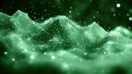 Poster - Abstract Green Digital Landscape: Network Connections and Data Visualization