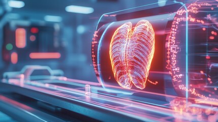 Poster - Futuristic Digital Hologram Displaying Anatomy of Human Heart in Laboratory Environment