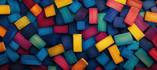 Poster - abstract background of colorful wooden blocks, vibrant hues and textures, building materials concept