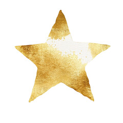Poster - Golden Star with a Watercolor Texture on a White Background