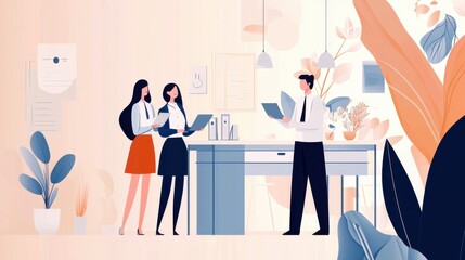 Poster - Colleagues Collaborating in a Stylish Office Space for Business Strategy and Innovation