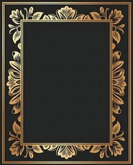 Wall Mural - Elegant Gold Floral Frame Design On Black Background