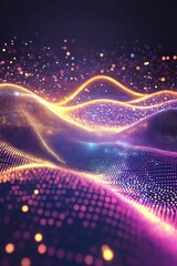 Poster - Abstract Data Flow, Wavy Lines and Glowing Particles. Technology or Telecomunication Background