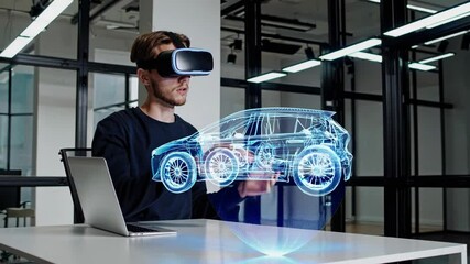Leinwandbilder - Exploring virtual reality technology in a modern office setting with a 3D car model