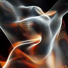 Poster - Abstract Orange and White Mesh Flowing Design
