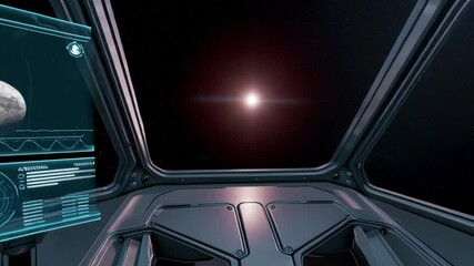 Poster - exploring the vastness of space from a futuristic spacecraft cockpit