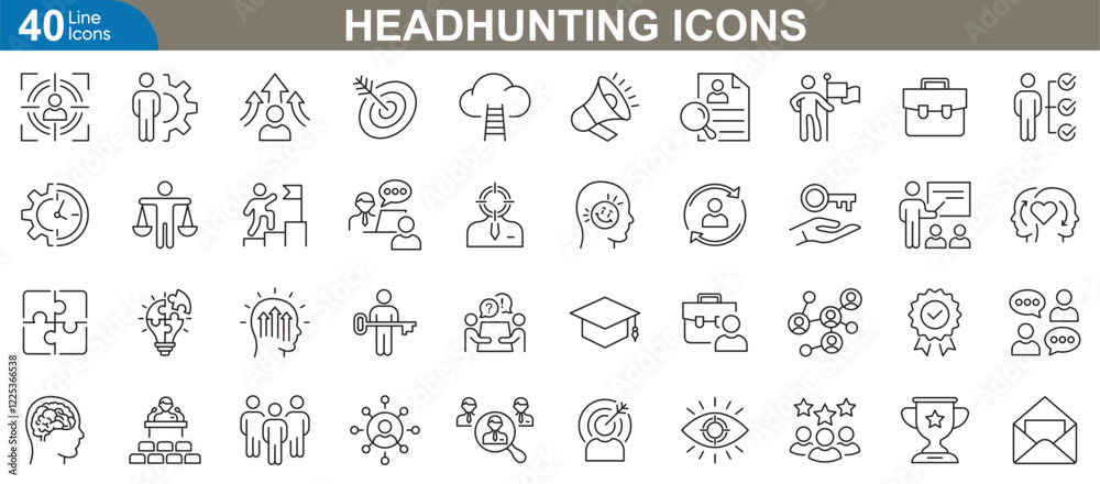 Headhunting and recruitment process icons set. Comprehensive collection ...