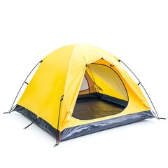 a bright yellow camping tent with an open entrance, showcasing a spacious interior. ideal for outdoo