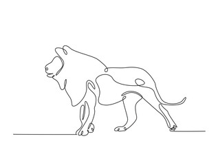 Leinwandbilder - Continuous line art drawing of lion - animal concept. Lion King in single line art drawing vector illustration. Editable stroke.