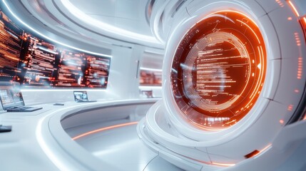 Poster - Futuristic Glowing Orb in Radiant Architectural Interior Concept