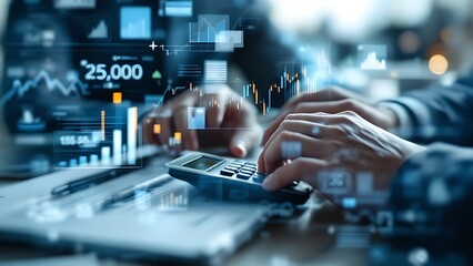 Wall Mural - business financing accounting banking concept, businesswoman doing finances and calculating financia