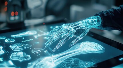 Poster - Futuristic Holographic Gesture Interface with Glowing Digital Displays
