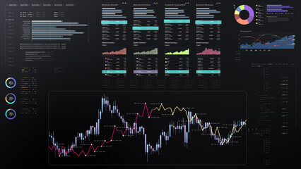 Leinwandbilder - Dynamic data visuals for business info graphics, animated charts, and data-driven insights for a business meeting mock-up. Explore the world of trading, stock exchanges, and crypto