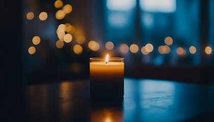 Poster - Calm Candle with Warm Glow in Cozy Indoor Setting at Dusk