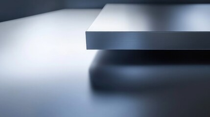 Poster - close up of precision engineered smooth reflective steel sheet with gray background and empty copy s