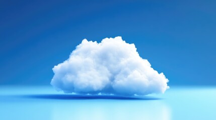 Poster - Fluffy white cloud floating against a serene blue background representing cloud computing technology concept in digital innovation and connectivity.