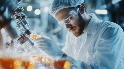 Poster - Focused Scientist Examining Laboratory Equipment for Biotech Research and Development