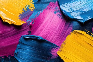 Fototapete - Vibrant expressive strokes of pink yellow and blue paint dynamic abstract artwork