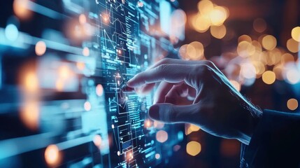 Poster - Futuristic Digital Infographic with Glowing Holographic Data Visualization and Technological Abstract Background
